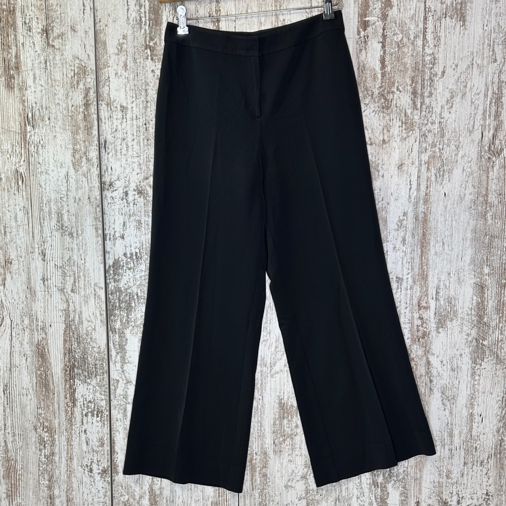 St. John Caviar Black Wide-Leg Crepe Pants Women’s Sz 10